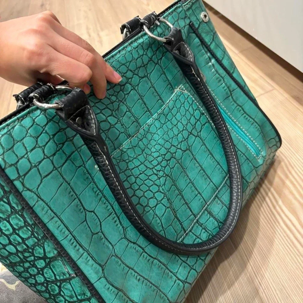 Cross studded teal y2k purse bag